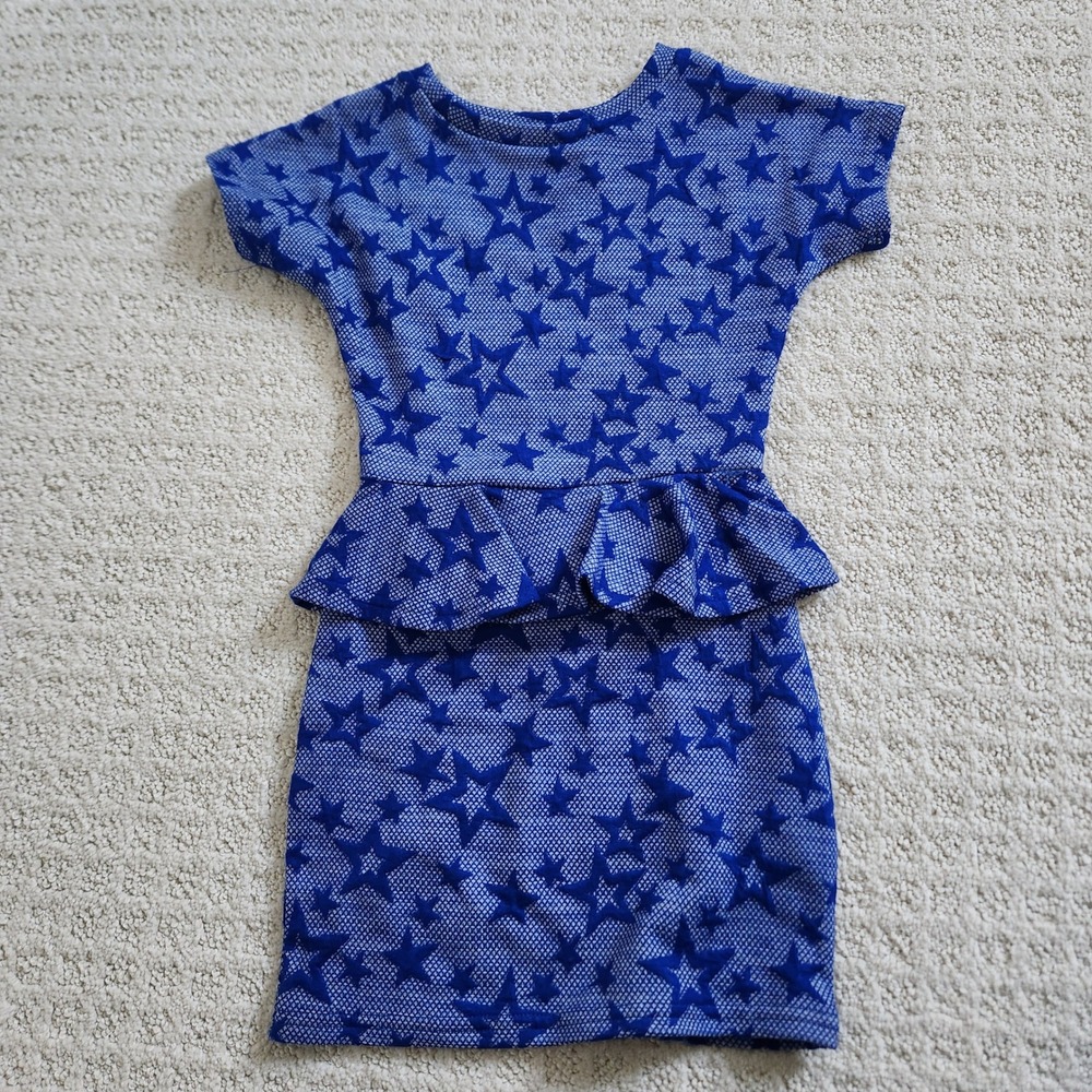Kidpik Little Girls Blue Star Peplum Dress Size 4 XXS‎ NWT
